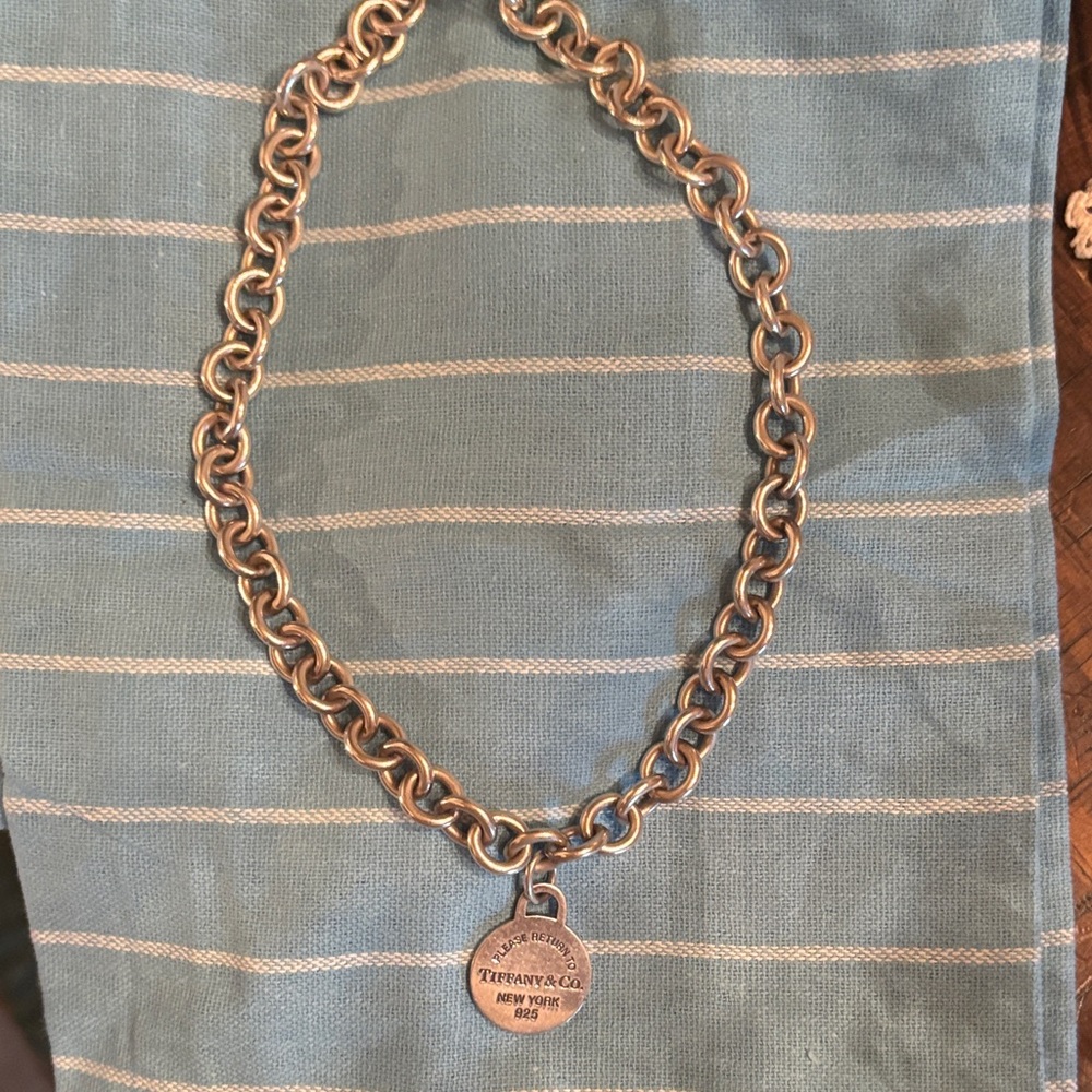 Tiffany & Co. Silver Toggle Link Necklace with Round Charm